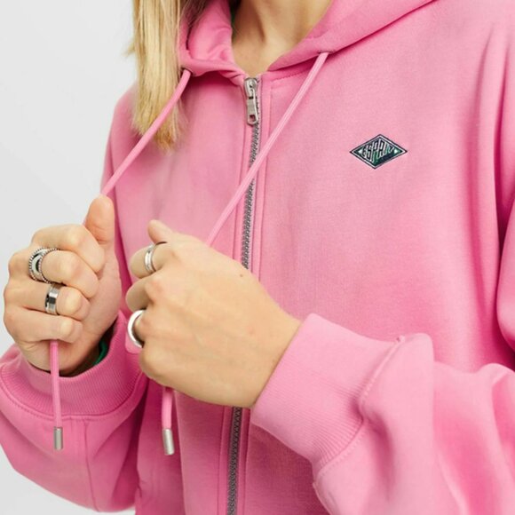 Esprit Pink Cropped Zip Hoodie with Back Logo NWT - Picture 3 of 9